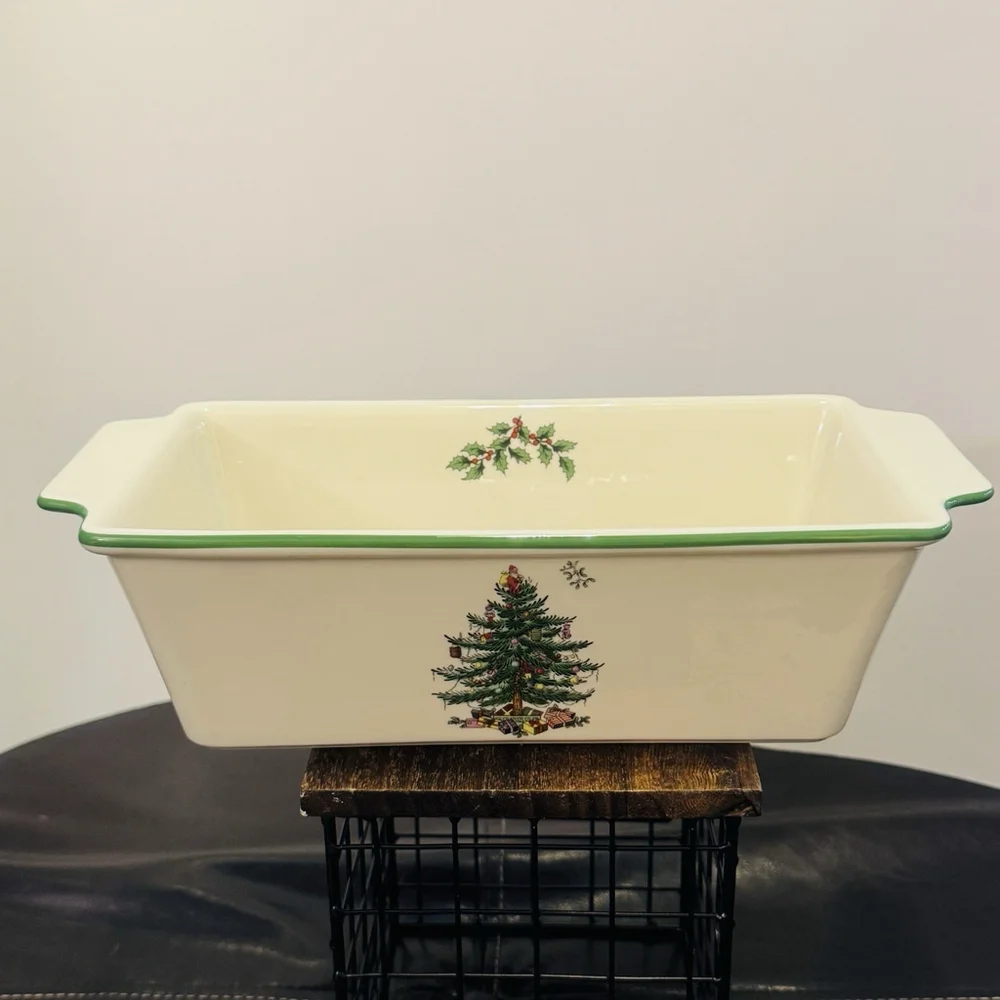 Spode Christmas Tree Loaf Pan 11.75”x5.5” Baking Dish with Christmas Tree Motif